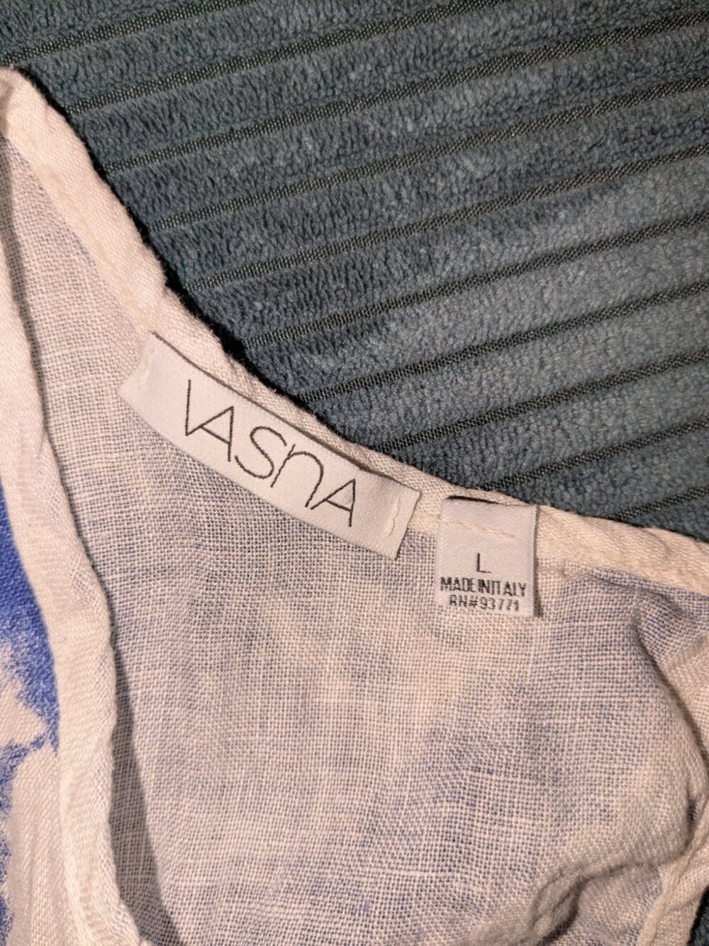 Vasna Linen Shift Dress Size Large L Indigo Blue White Tie Dye Sleeveless Beach - Picture 7 of 9